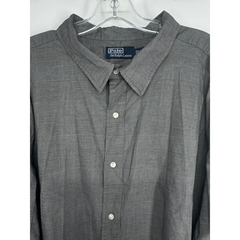Polo Ralph Lauren Shirt 5XL Big 5XB Grey Houndstooth Plaid Long Sleeve Button Up